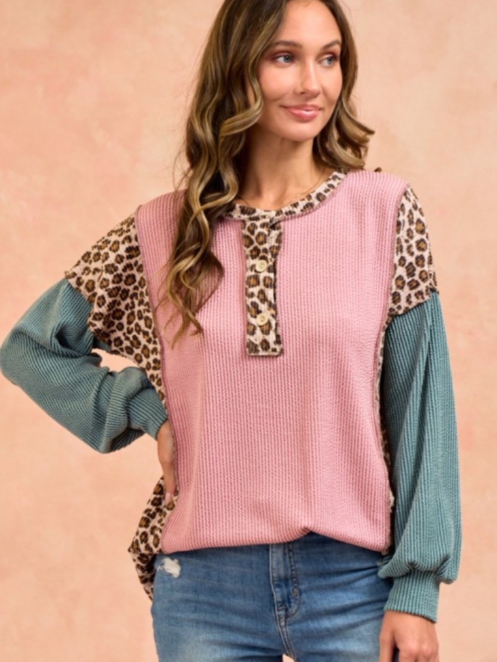 "The Kristin" Animal Print Colorblock Corded Rib Top